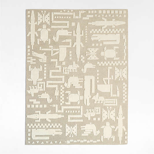 Rainforest Off-White Hand-Tufted Wool Kids Area Rug 6'x9'