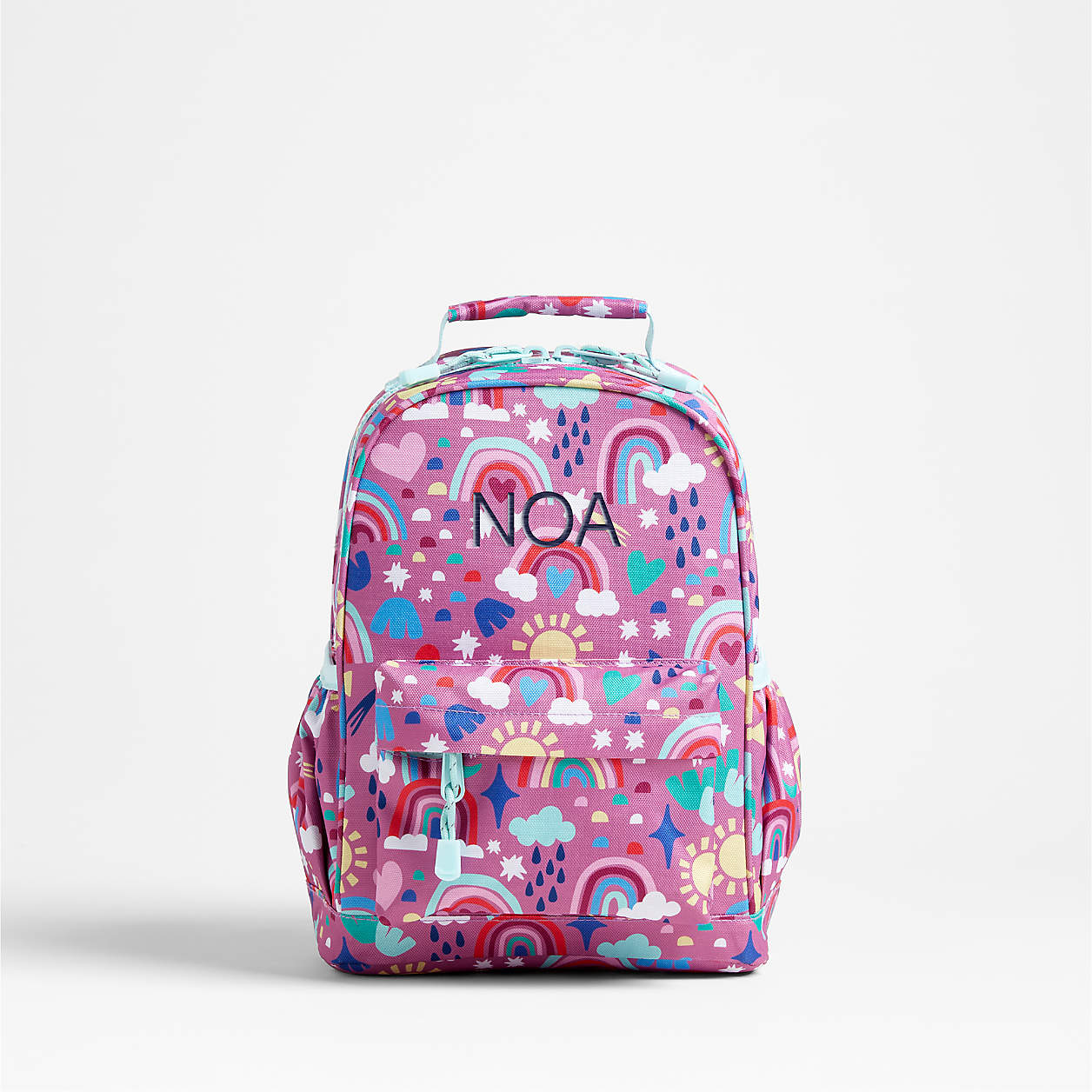 Rainy Rainbows Personalized Small Kids School Backpack with Side