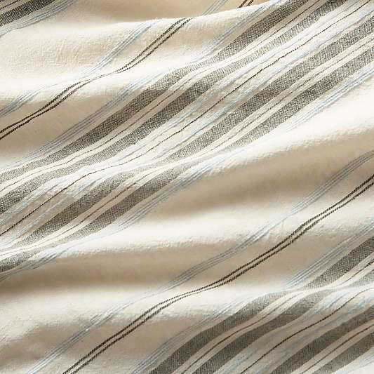 Raised Stripe Organic Cotton Linen Shadow Sage Green and Mist Blue Duvet Cover