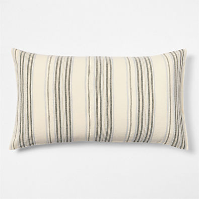 View Raised Stripe Organic Cotton Linen Shadow Sage Green and Mist Blue King Bed Pillow Sham details