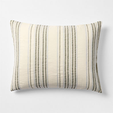 View Raised Stripe Organic Cotton Linen Shadow Sage Green and Mist Blue Standard Bed Pillow Sham details