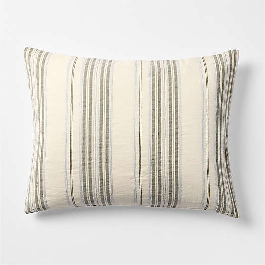 Raised Stripe Organic Cotton Linen Shadow Sage Green and Mist Blue Standard Bed Pillow Sham