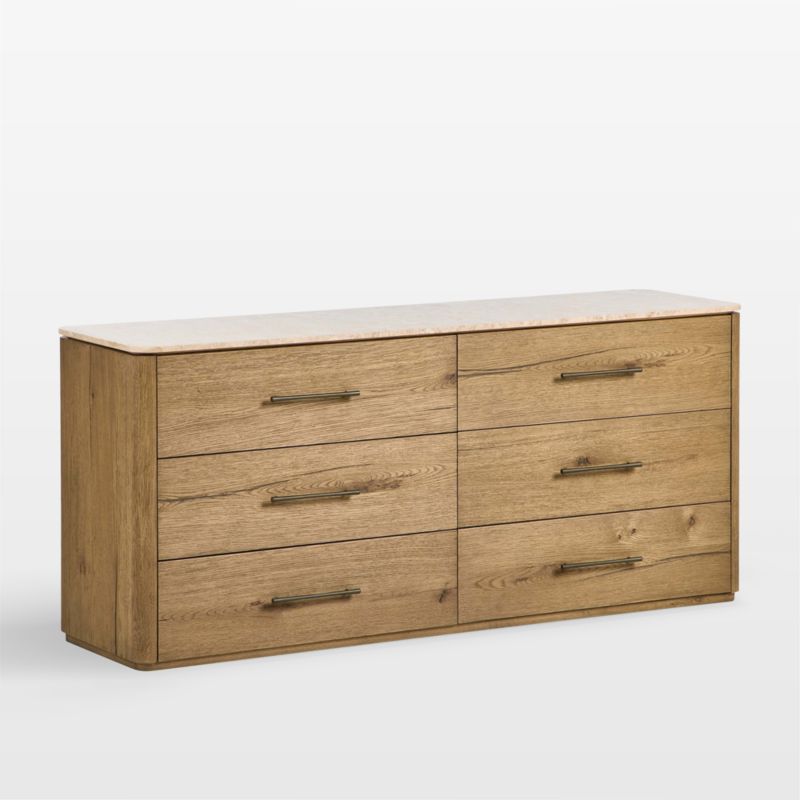 Raleigh 72" Oak Wood and Marble 6-Drawer Dresser - image 3 of 11
