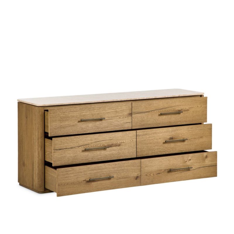 Raleigh 72" Oak Wood and Marble 6-Drawer Dresser - image 4 of 11