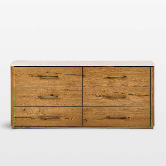 Raleigh 72" Oak Wood and Marble 6-Drawer Dresser