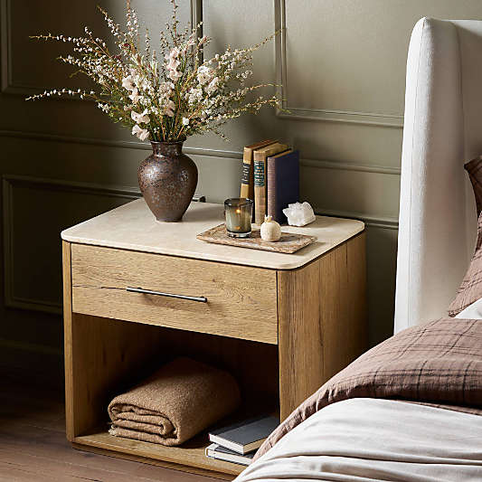 Raleigh 30" Oak Wood and Marble Nightstand