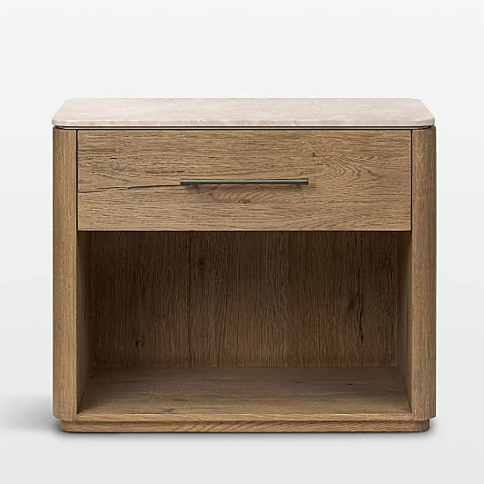 Raleigh 30" Oak Wood and Marble Nightstand