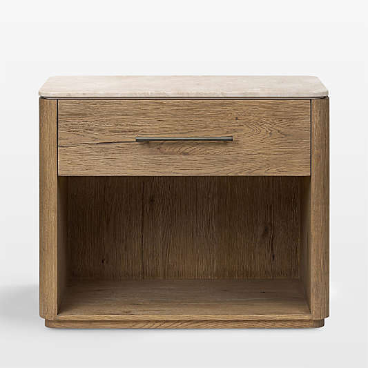 Raleigh 30" Oak Wood and Marble Nightstand