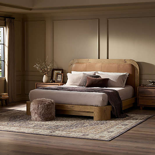 Rane Leather and Oak Wood Bed