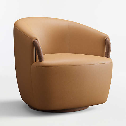 Rapallo Wood Leather Swivel Accent Chair