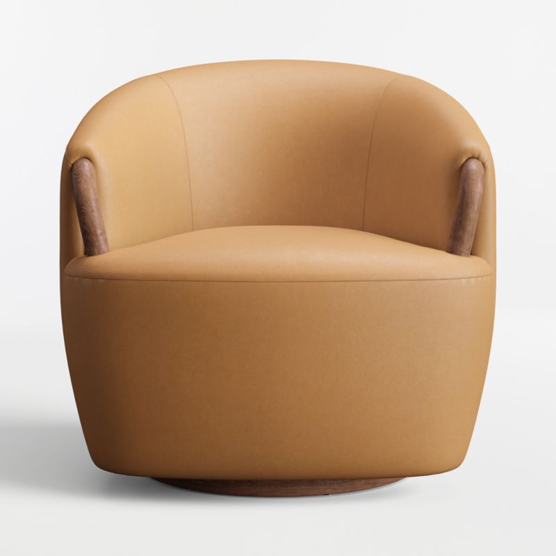 Rapallo Wood Leather Swivel Accent Chair - image 3 of 6
