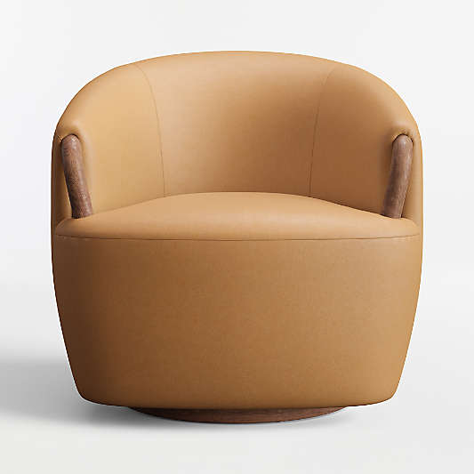 Rapallo Wood Leather Swivel Accent Chair