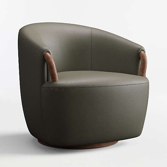 Rapallo Wood Leather Swivel Accent Chair