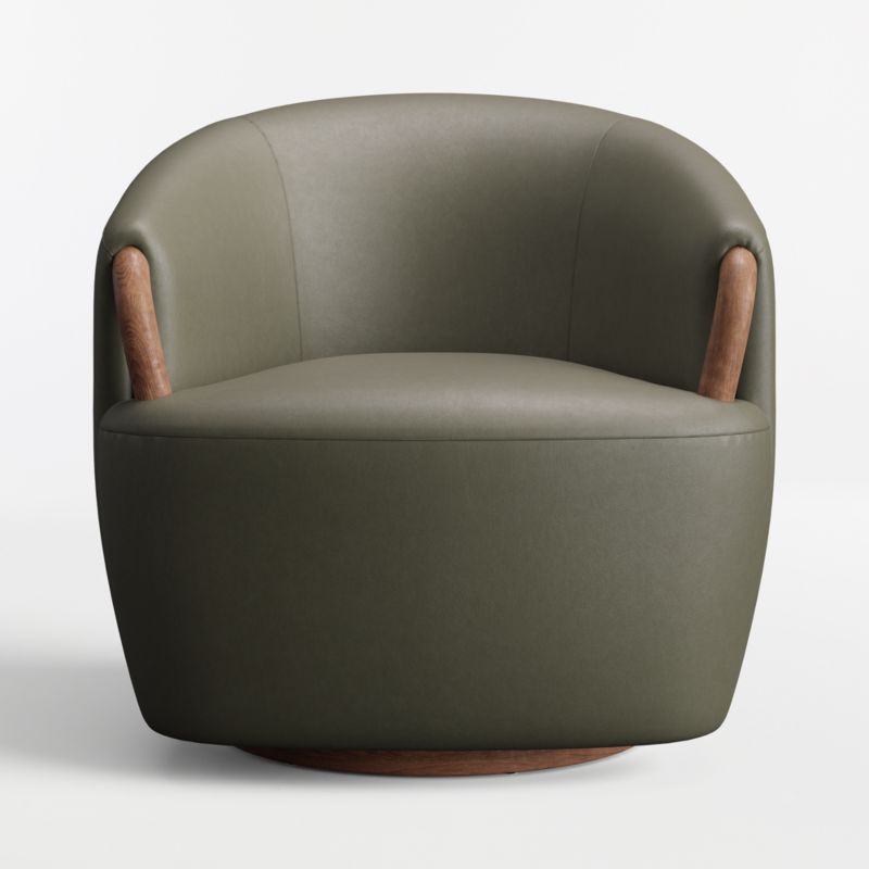 Rapallo Wood Leather Swivel Accent Chair - image 3 of 6