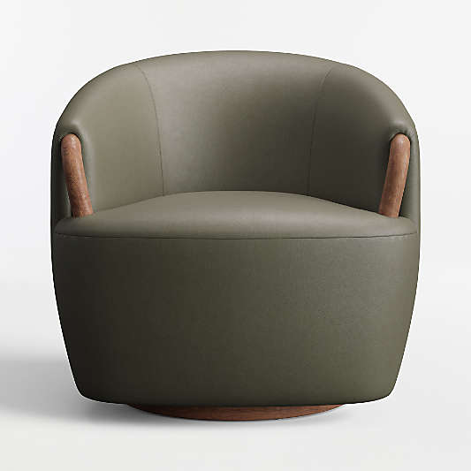 Rapallo Wood Leather Swivel Accent Chair