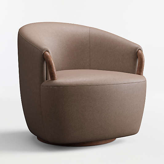 Rapallo Wood Leather Swivel Accent Chair