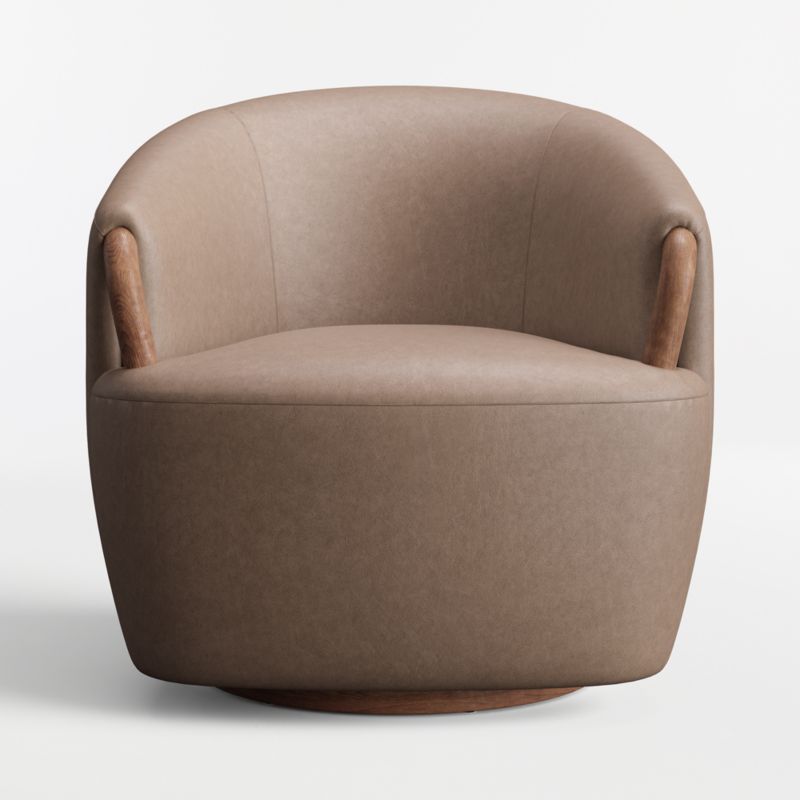 Rapallo Wood Leather Swivel Accent Chair - image 3 of 6