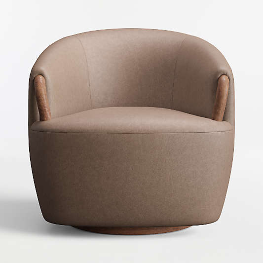 Rapallo Wood Leather Swivel Accent Chair