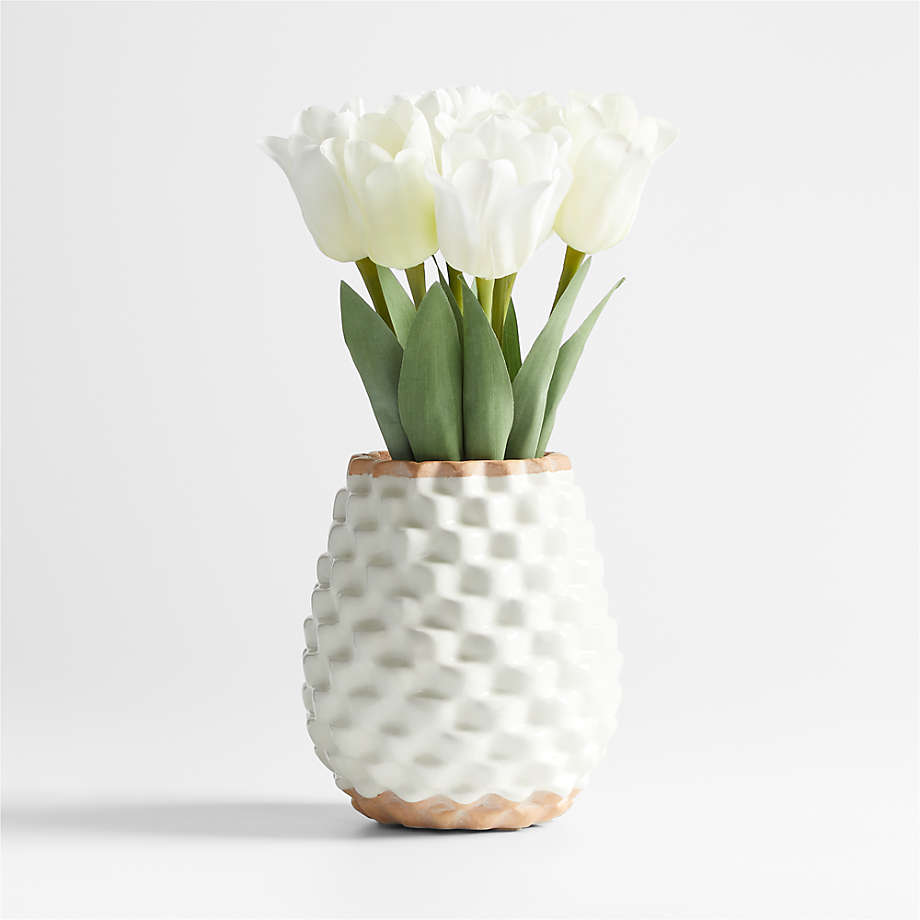 White Tulip Faux Floral Arrangement in Rati Vase