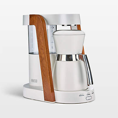 Ratio Eight Series 2 Linen White and Walnut Coffee Maker with Thermal and Glass Carafe