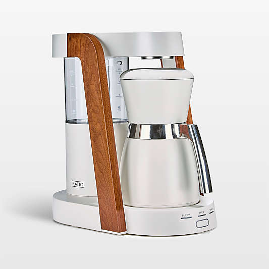 Ratio Eight Series 2 Linen White and Walnut Coffee Maker with Thermal and Glass Carafe
