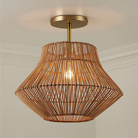 Basket-Style Woven Rattan 19" Kids Flush Mount Ceiling Light