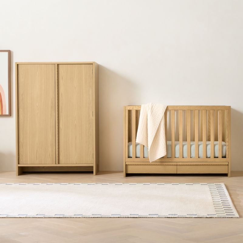 Raya Natural Oak Wood Convertible Baby Crib with Storage and Toddler Bed Rail - image 7 of 14