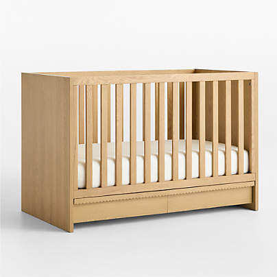 Raya Natural Oak Wood Convertible Baby Crib with Storage