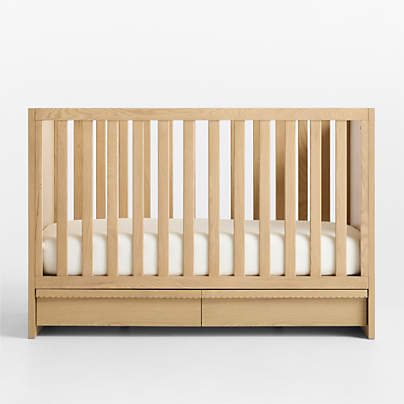 Raya Natural Oak Wood Convertible Baby Crib with Storage