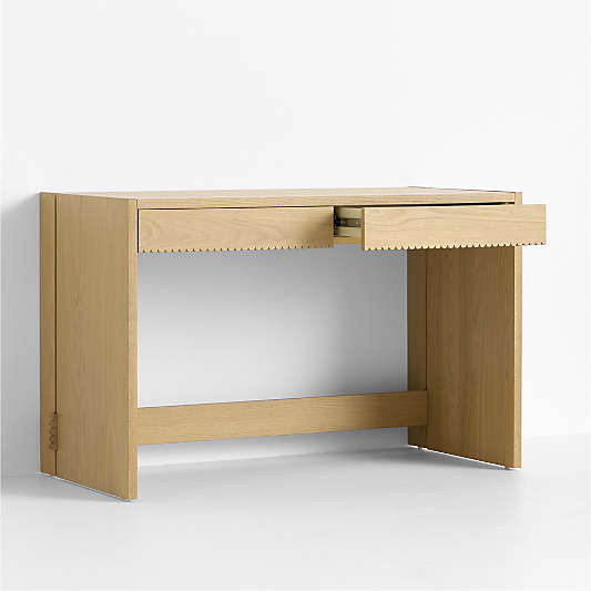 Raya 47" Natural Oak Wood 2-Drawer Wide Kids Desk