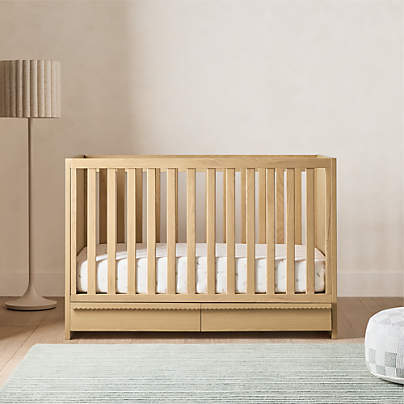Raya Natural Oak Wood Convertible Baby Crib with Storage