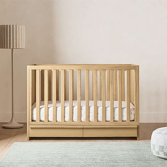 Raya Natural Oak Wood Convertible Baby Crib with Storage