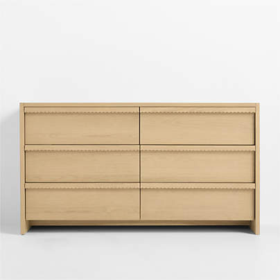 Raya 58" Natural Oak Wood Wide 6-Drawer Kids Dresser