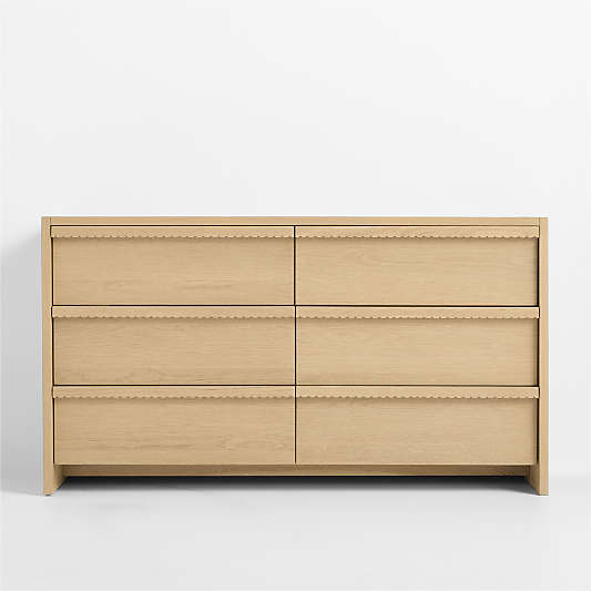 Raya 58" Natural Oak Wood Wide 6-Drawer Kids Dresser