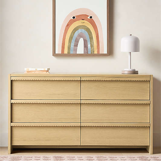 Raya 58" Natural Oak Wood Wide 6-Drawer Kids Dresser