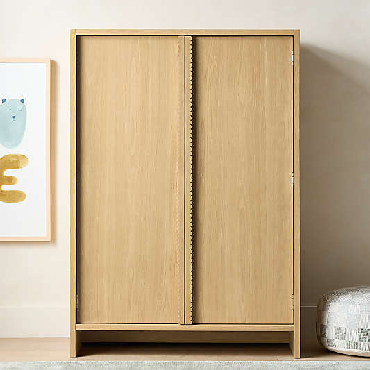 Raya 41" Natural Oak Wood Kids Storage Armoire