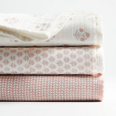 View Rayma Organic Pink Baby Swaddle Blankets, Set of 3 by John Robshaw details