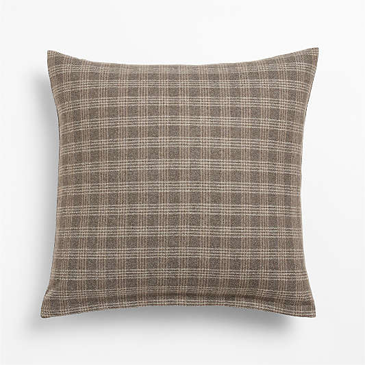 Roberto Italian Wool Blend Plaid 20"x20" Sand Beige Throw Pillow Cover