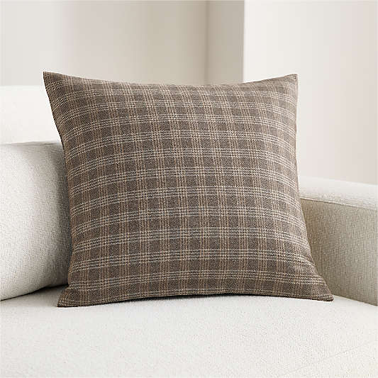 Roberto Italian Wool Blend Plaid 20"x20" Sand Beige Throw Pillow Cover
