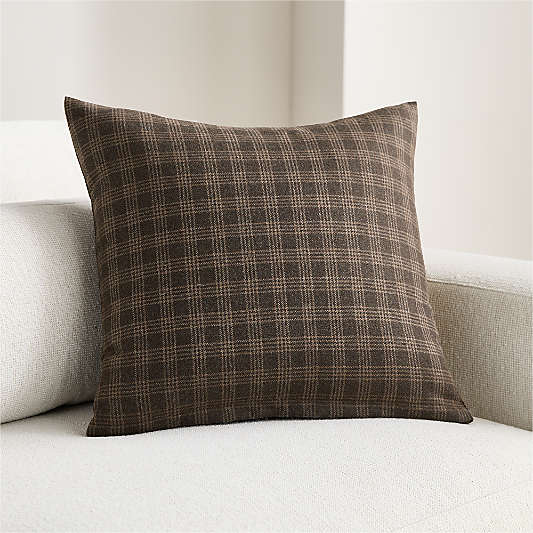 Roberto Italian Wool Blend Plaid 20"x20" Deep Brown Throw Pillow Cover