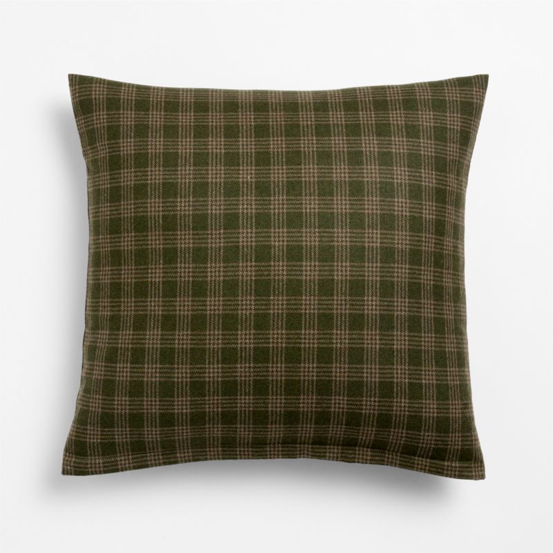 Roberto Italian Wool Blend Plaid 20"x20" Burnt Green Throw Pillow with Down-Alterntative Insert - image 2 of 4