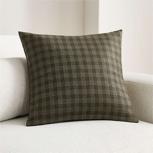 Roberto Italian Wool Blend Plaid 20"x20" Burnt Green Throw Pillow Cover