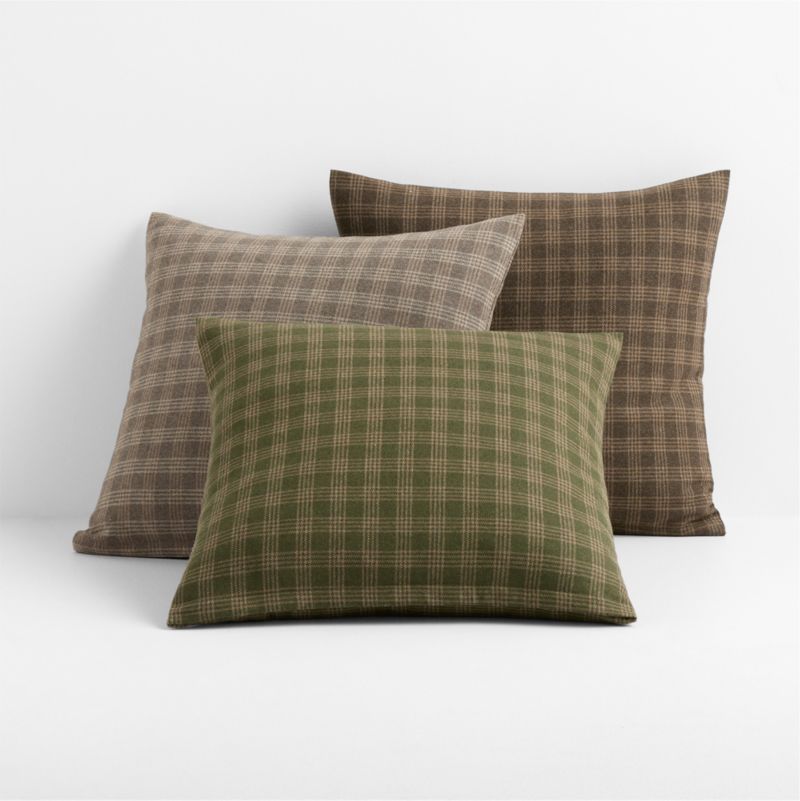 Roberto Italian Wool Blend Plaid 20"x20" Burnt Green Throw Pillow with Down-Alterntative Insert - image 3 of 4