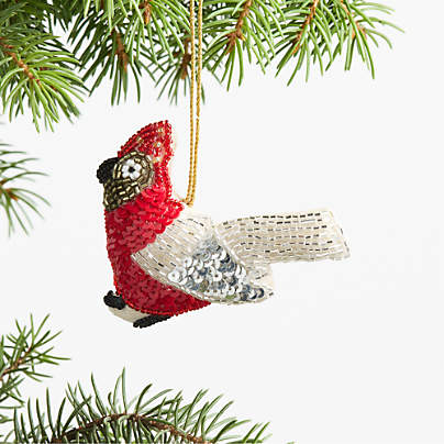 Red Beaded Bird Christmas Tree Ornament