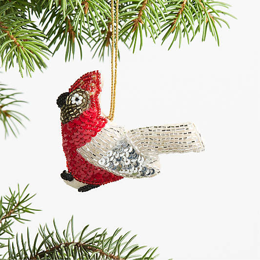 Red Beaded Bird Christmas Tree Ornament