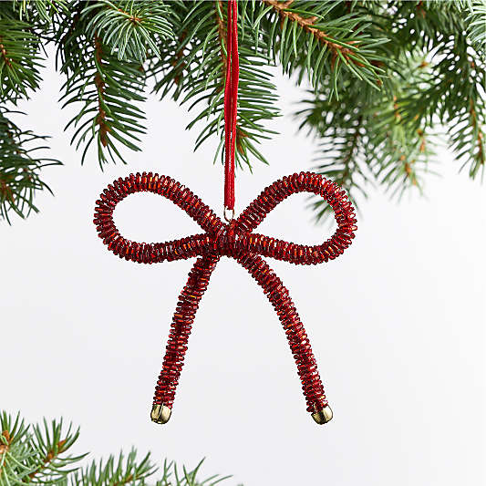 Red Beaded Bow Christmas Tree Ornament