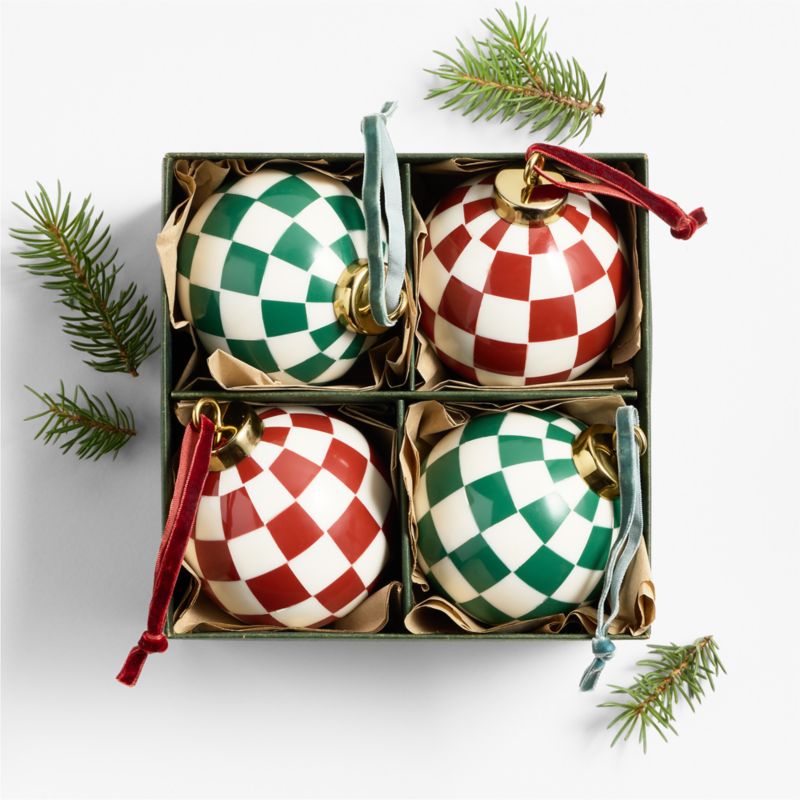Red and Green Checkered Christmas Tree Ornaments, Set of 4 - image 1 of 2
