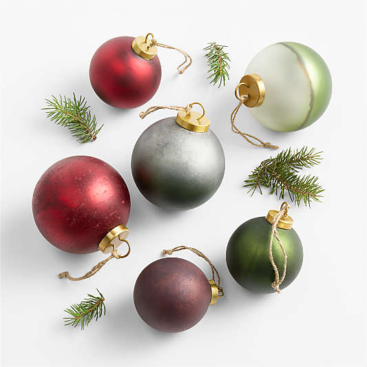 Red and Green Textured Glass Ball Christmas Tree Ornaments, Boxed Set of 6
