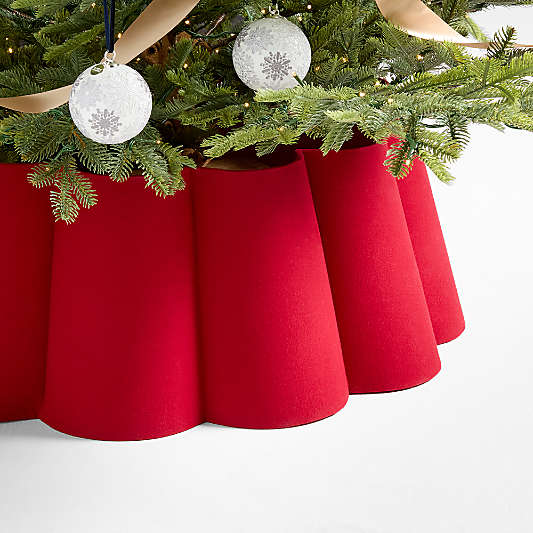 Red Scalloped Fabric Christmas Tree Collar 29.6"