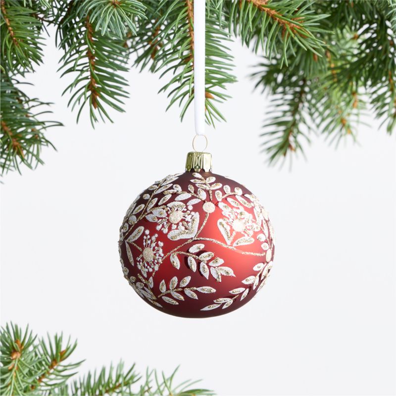 European Red and White Botanical Ball Christmas Tree Ornament, Set of 4 - image 1 of 3